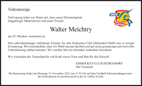 Traueranzeige von Walter Meichtry von GL solo