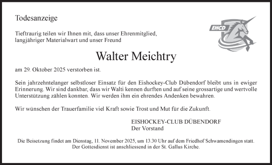 Traueranzeige von Walter Meichtry von AvU