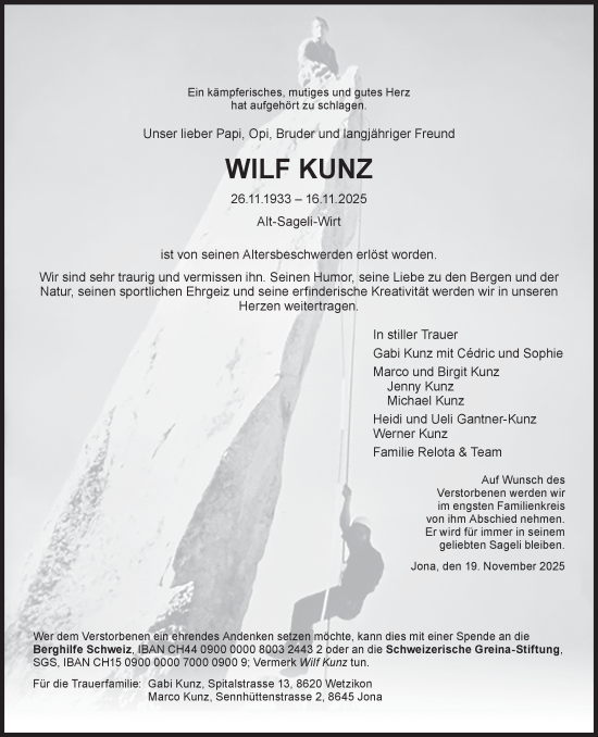 Traueranzeige von Wilf Kunz von AvU