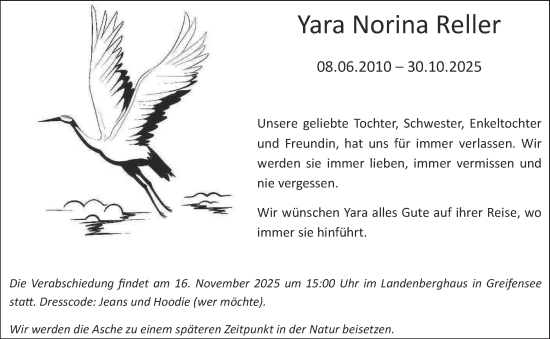 Traueranzeige von Yara Norina Reller von AvU