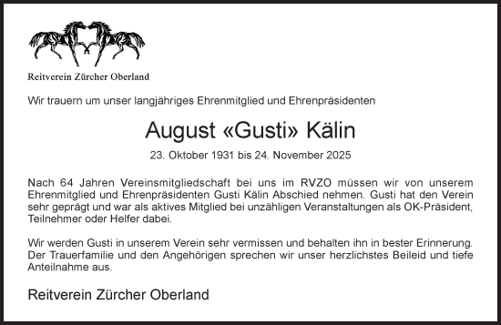 Traueranzeige von August Kälin von AvU
