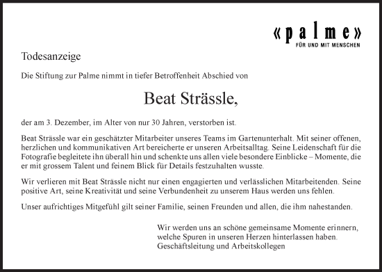 Traueranzeige von Beat Strässle von AvU