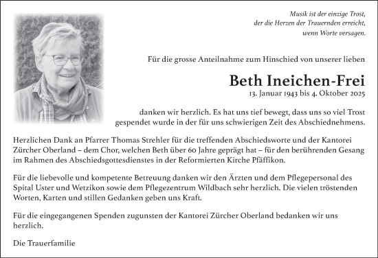 Traueranzeige von Beth Ineichen von AvU