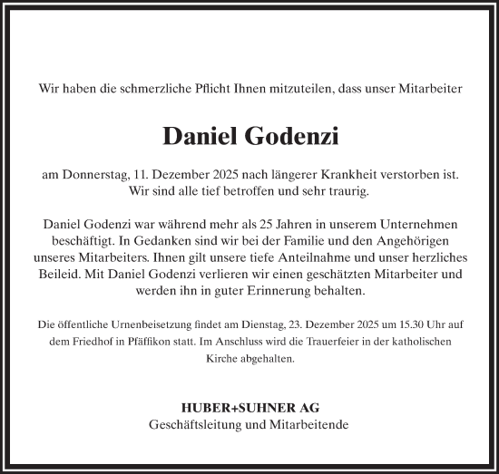 Traueranzeige von Daniel Godenzi von AvU