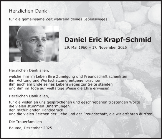 Traueranzeige von Daniel Eric Krapf-Schmid von AvU