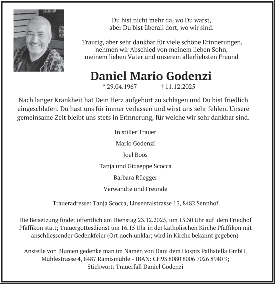 Traueranzeige von Daniel Mario Godenzi von AvU