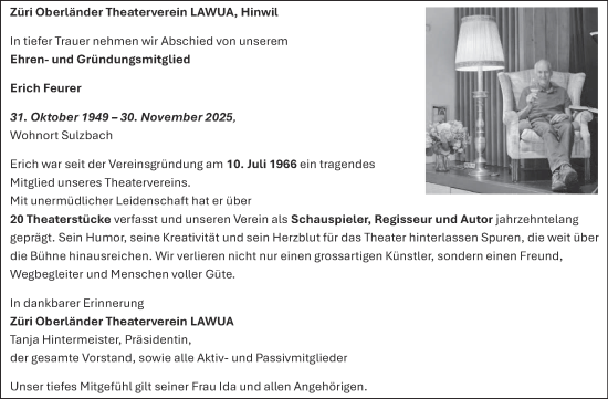 Traueranzeige von Erich Feurer von AvU