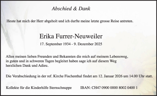Traueranzeige von Erika Furrer-Neuweiler von AvU