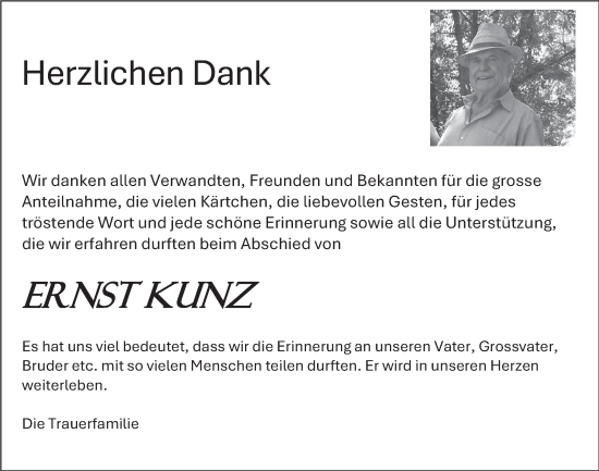 Traueranzeige von Ernst Kunz von AvU