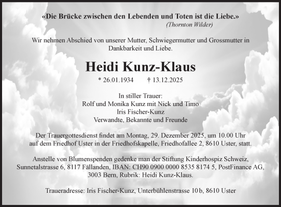 Traueranzeige von Heidi Kunz-Klaus von AvU
