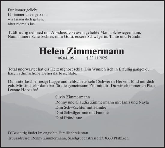 Traueranzeige von Helen Zimmermann von AvU