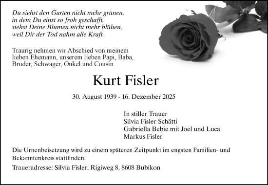 Traueranzeige von Kurt Fisler von AvU