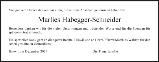 Traueranzeige von Marlies Habegger-Schneider von AvU