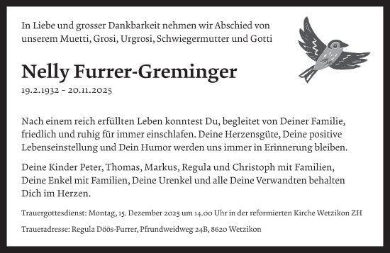 Traueranzeige von Nelly Furrer von AvU