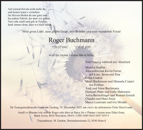 Traueranzeige von Roger Buchmann von AvU