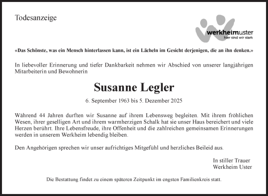 Traueranzeige von Susanne Legler von AvU