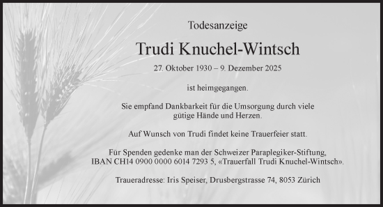 Traueranzeige von Trudi Knuchel-Wintsch von AvU
