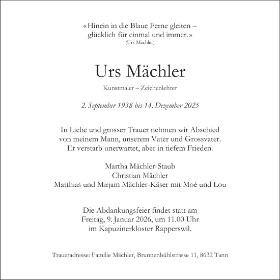 Traueranzeige von Urs Mächler von AvU