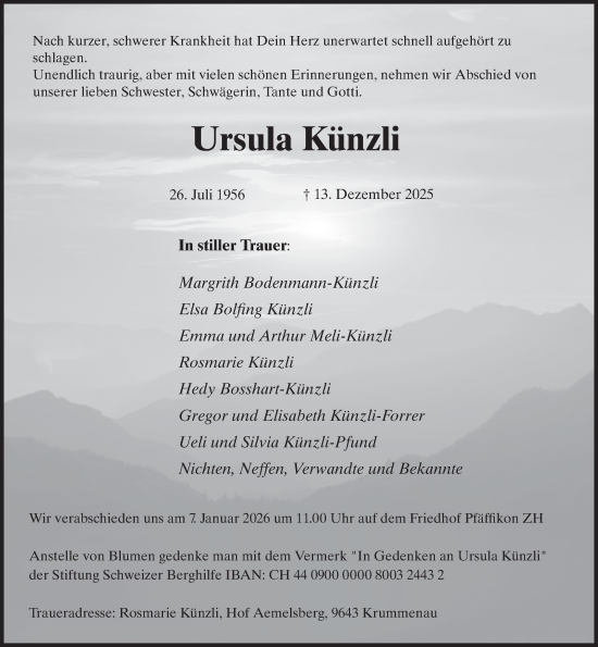 Traueranzeige von Ursula Künzli von AvU