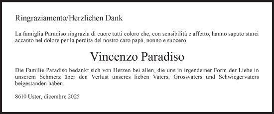 Traueranzeige von Vincenzo Paradiso von AvU