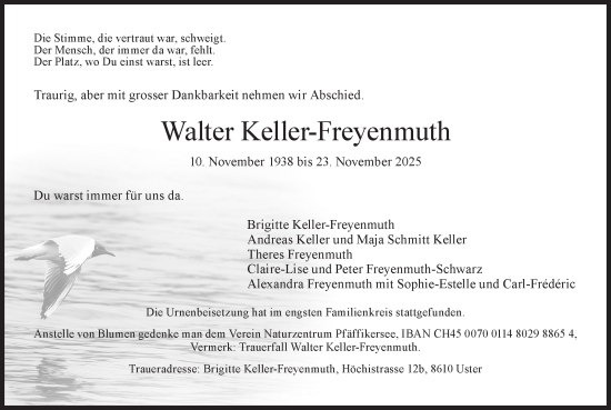 Traueranzeige von Walter Keller-Freyenmuth von AvU