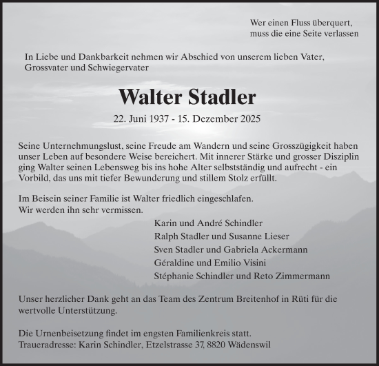 Traueranzeige von Walter Stadler von AvU