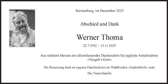 Traueranzeige von Werner Thoma von AvU