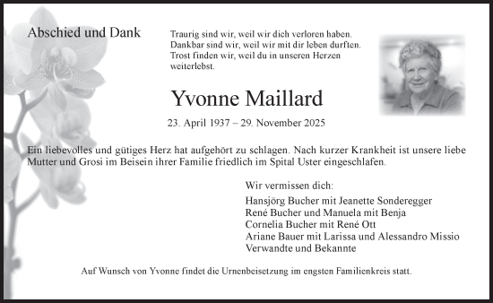 Traueranzeige von Yvonne Maillard von AvU