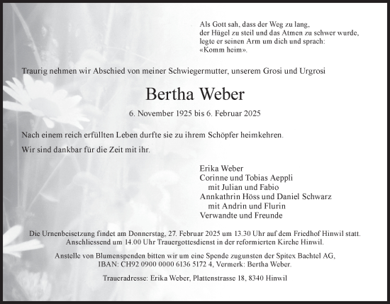Traueranzeige von Bertha Weber von AvU