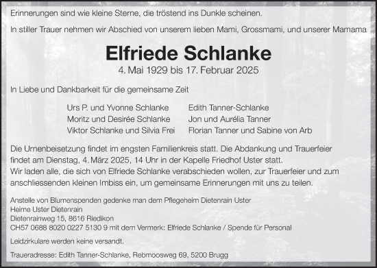 Traueranzeige von Elfriede Schlanke von AvU