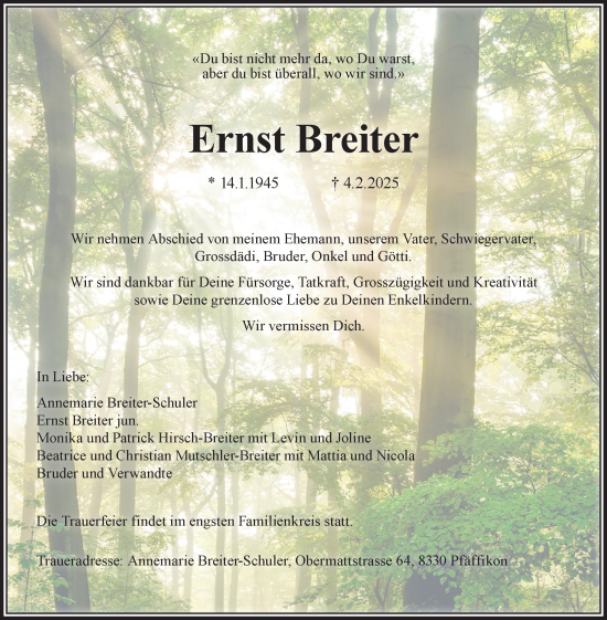 Traueranzeige von Ernst Breiter von AvU