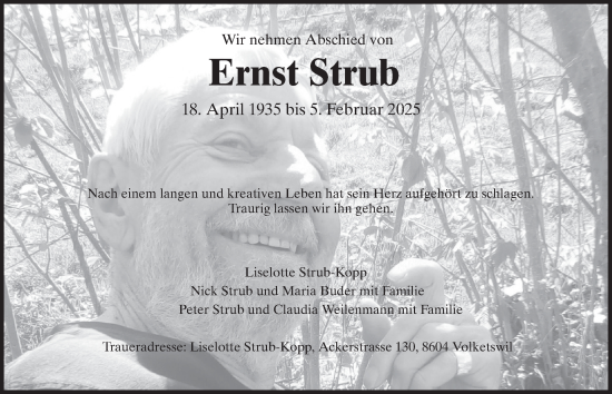 Traueranzeige von Ernst Strub von AvU