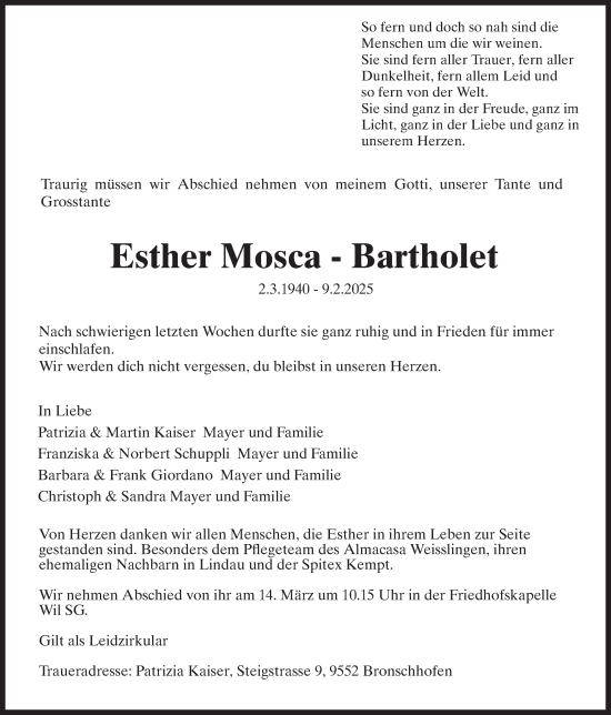 Traueranzeige von Esther Mosca-Bartholet von AvU