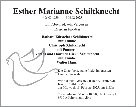 Traueranzeige von Esther Marianne Schiltknecht von AvU