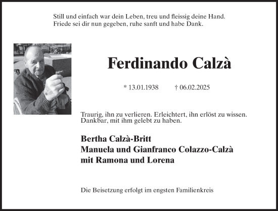 Traueranzeige von Ferdinando Calza von AvU