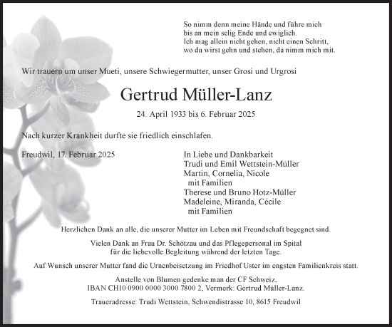 Traueranzeige von Gertrud Müller von AvU