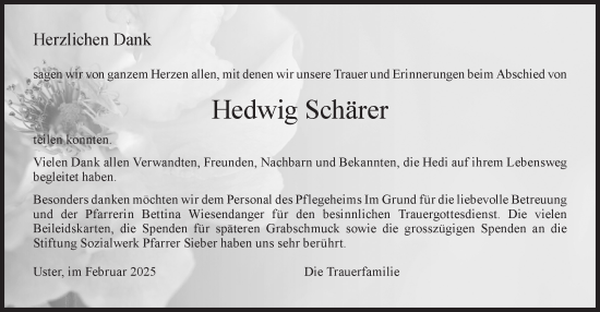 Traueranzeige von Hedwig Schärer von AvU