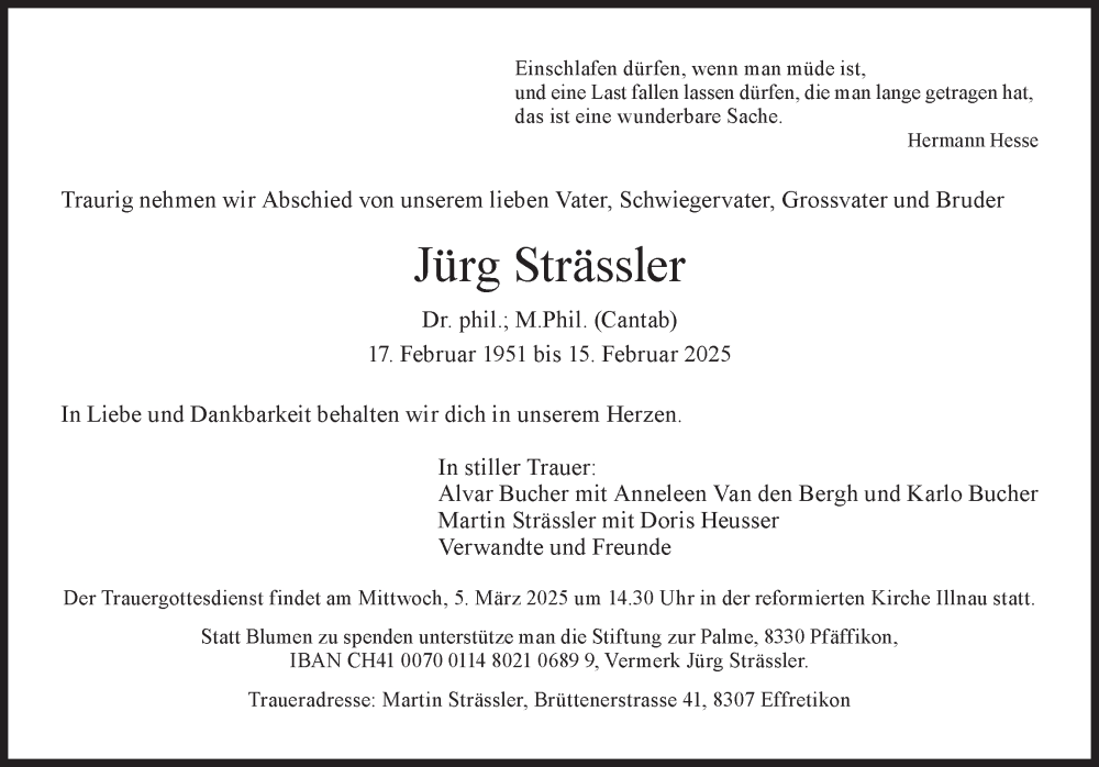  Traueranzeige für Jürg Strässler vom 27.02.2025 aus reg_1