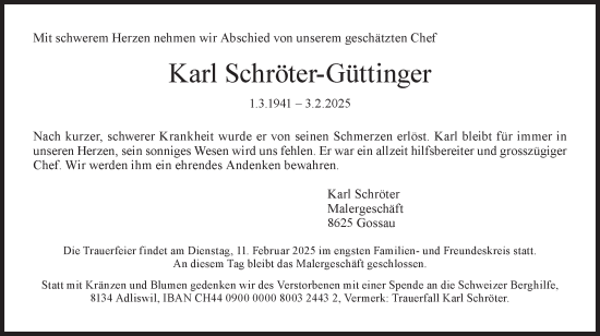 Traueranzeige von Karl Schröter-Güttinger von AvU