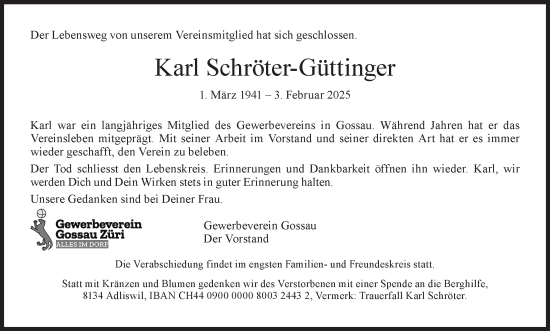 Traueranzeige von Karl Schröter-Güttinger von AvU