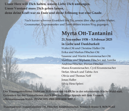Traueranzeige von Myrta Ott-Tantanini von AvU