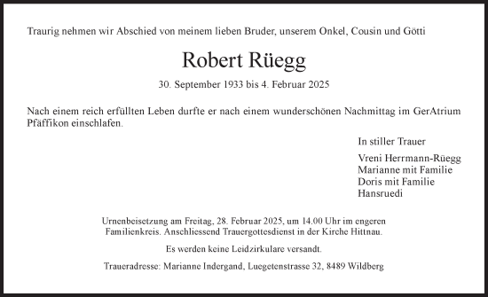 Traueranzeige von Robert Rüegg von AvU