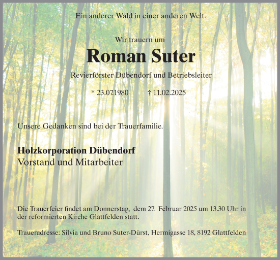 Traueranzeige von Roman Suter von GL solo
