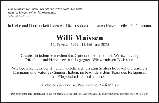 Traueranzeige von Willi Maissen von AvU