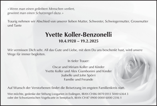 Traueranzeige von Yvette Koller-Benzonelli von AvU