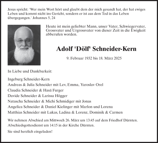 Traueranzeige von Adolf Schneider-Kern von AvU