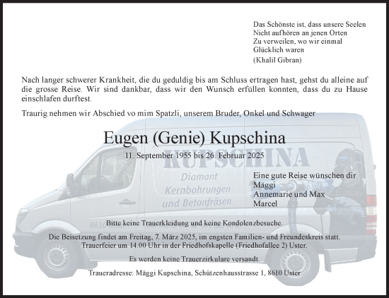 Traueranzeige von Eugen Kupschina von AvU
