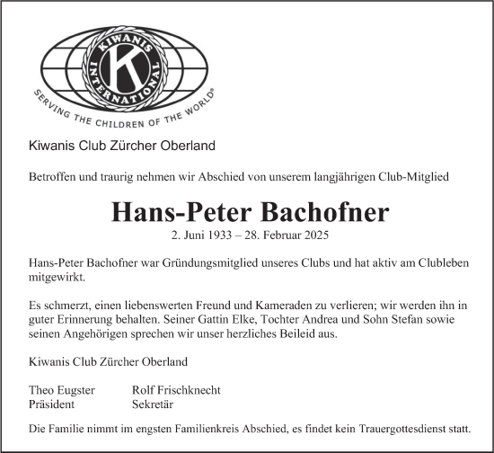 Traueranzeige von Hans-Peter Bachofner von AvU