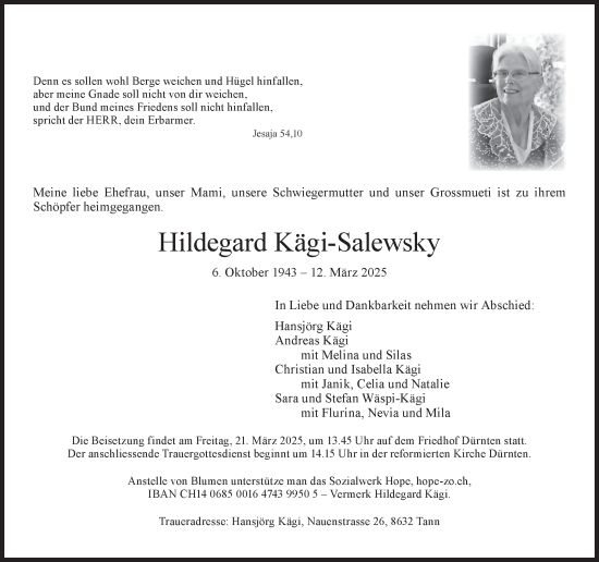 Traueranzeige von Hildegard Kägi-Salewsky von AvU
