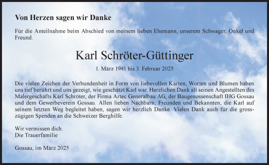 Traueranzeige von Karl Schröter-Güttinger von AvU
